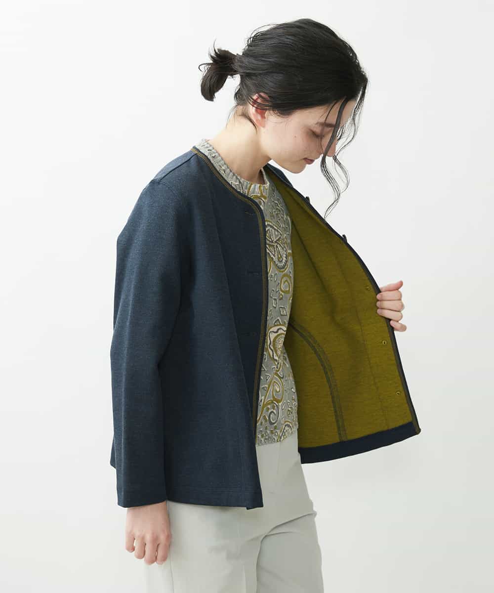 NHDGR81270 GIANNI LO GIUDICE(小さいサイズ)(メゾン ドゥ サンク) 【セットアップ対応】デニムジャージーノーカラージャケット ネイビー