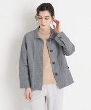 NHDGT30390 GIANNI LO GIUDICE(小さいサイズ)(メゾン ドゥ サンク) [セットアップ対応/洗える]リネンコットン千鳥柄ブラウスジャケット ネイビー