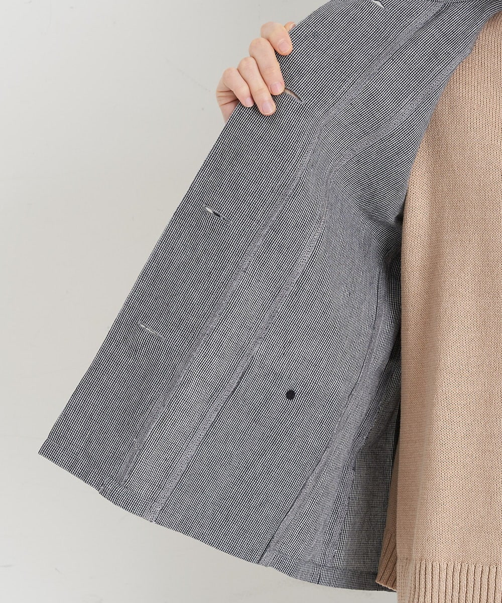 NHDGT30390 GIANNI LO GIUDICE(小さいサイズ)(メゾン ドゥ サンク) [セットアップ対応/洗える]リネンコットン千鳥柄ブラウスジャケット ネイビー