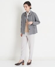 NHDGT30390 GIANNI LO GIUDICE(小さいサイズ)(メゾン ドゥ サンク) [セットアップ対応/洗える]リネンコットン千鳥柄ブラウスジャケット ネイビー