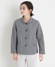 NHDGT30390 GIANNI LO GIUDICE(小さいサイズ)(メゾン ドゥ サンク) [セットアップ対応/洗える]リネンコットン千鳥柄ブラウスジャケット ネイビー