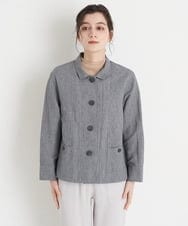 NHDGT30390 GIANNI LO GIUDICE(小さいサイズ)(メゾン ドゥ サンク) [セットアップ対応/洗える]リネンコットン千鳥柄ブラウスジャケット ネイビー