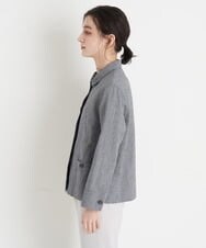NHDGT30390 GIANNI LO GIUDICE(小さいサイズ)(メゾン ドゥ サンク) [セットアップ対応/洗える]リネンコットン千鳥柄ブラウスジャケット ネイビー