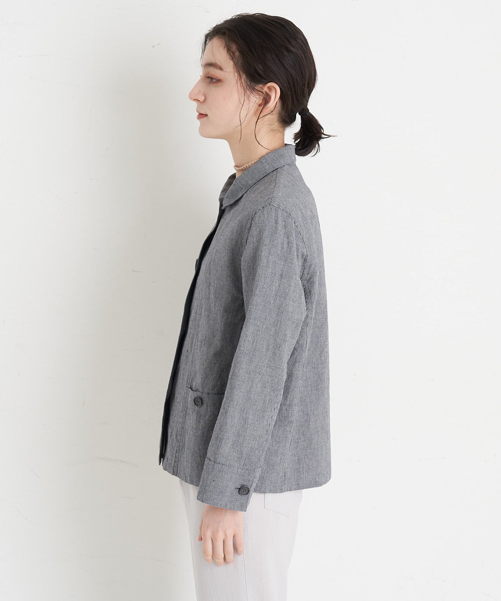 NHDGT30390 GIANNI LO GIUDICE(小さいサイズ)(メゾン ドゥ サンク) [セットアップ対応/洗える]リネンコットン千鳥柄ブラウスジャケット ネイビー