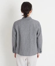 NHDGT30390 GIANNI LO GIUDICE(小さいサイズ)(メゾン ドゥ サンク) [セットアップ対応/洗える]リネンコットン千鳥柄ブラウスジャケット ネイビー