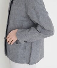 NHDGT30390 GIANNI LO GIUDICE(小さいサイズ)(メゾン ドゥ サンク) [セットアップ対応/洗える]リネンコットン千鳥柄ブラウスジャケット ネイビー