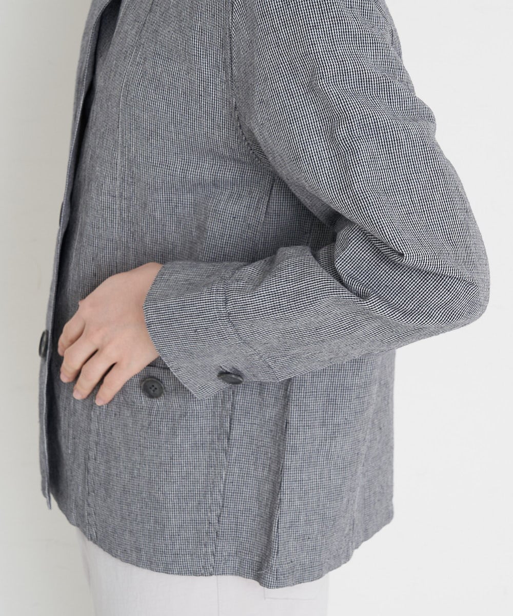 NHDGT30390 GIANNI LO GIUDICE(小さいサイズ)(メゾン ドゥ サンク) [セットアップ対応/洗える]リネンコットン千鳥柄ブラウスジャケット ネイビー