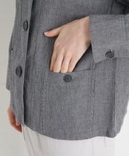 NHDGT30390 GIANNI LO GIUDICE(小さいサイズ)(メゾン ドゥ サンク) [セットアップ対応/洗える]リネンコットン千鳥柄ブラウスジャケット ネイビー