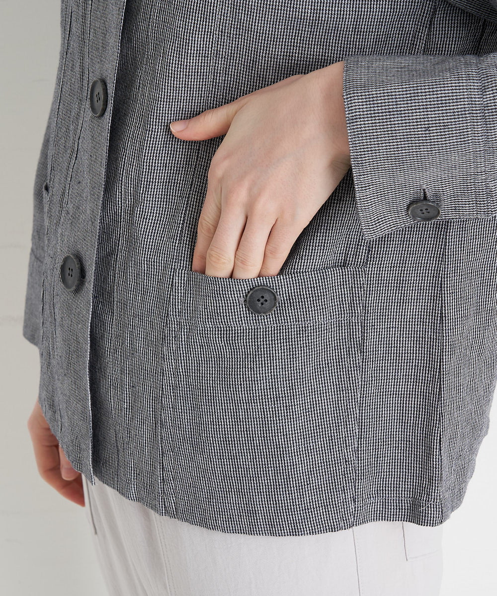 NHDGT30390 GIANNI LO GIUDICE(小さいサイズ)(メゾン ドゥ サンク) [セットアップ対応/洗える]リネンコットン千鳥柄ブラウスジャケット ネイビー