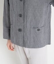 NHDGT30390 GIANNI LO GIUDICE(小さいサイズ)(メゾン ドゥ サンク) [セットアップ対応/洗える]リネンコットン千鳥柄ブラウスジャケット ネイビー