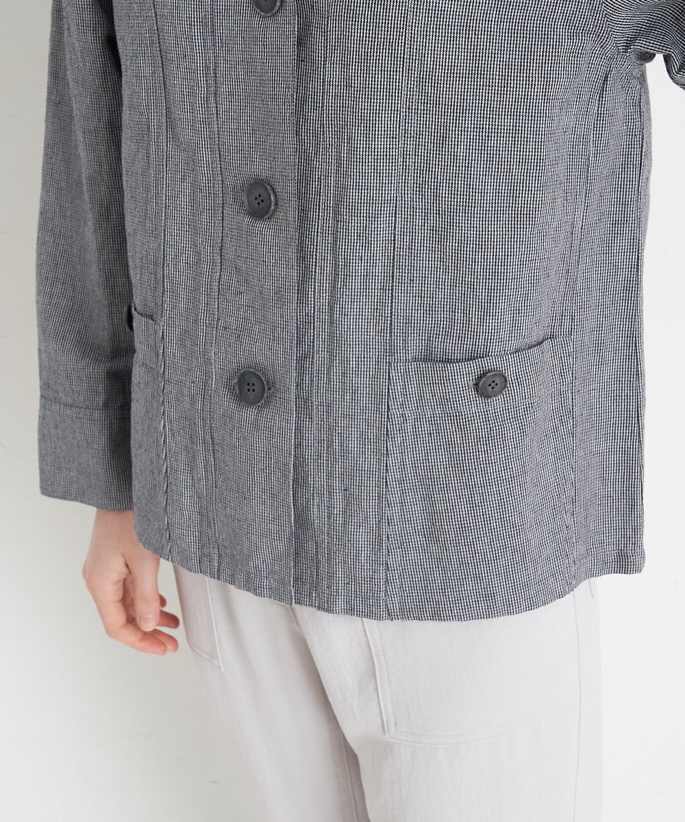 NHDGT30390 GIANNI LO GIUDICE(小さいサイズ)(メゾン ドゥ サンク) [セットアップ対応/洗える]リネンコットン千鳥柄ブラウスジャケット ネイビー