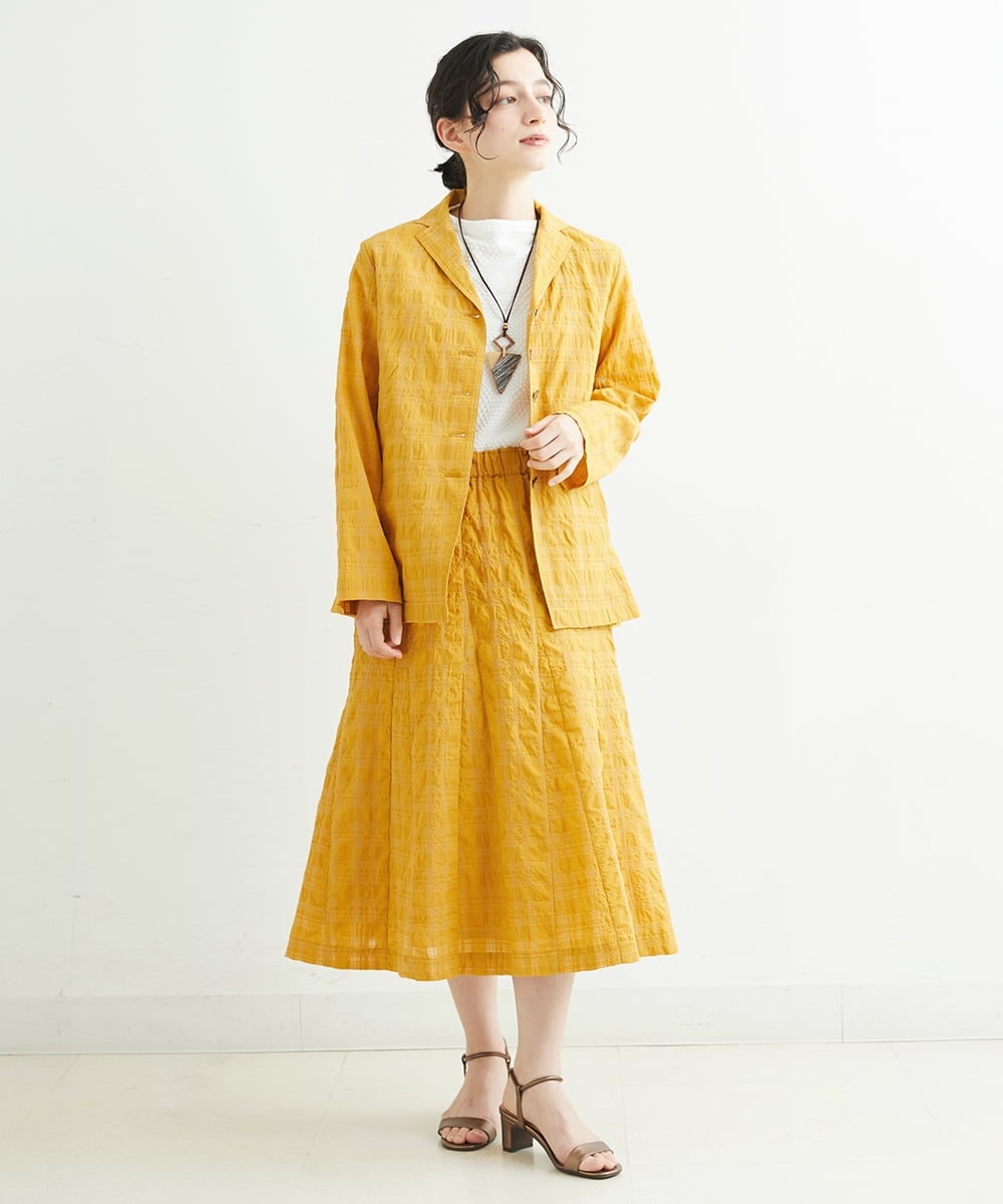 NHDHT01330 GIANNI LO GIUDICE(小さいサイズ)(メゾン ドゥ サンク) [洗える]先染めチェックテーラードジャケット イエロー
