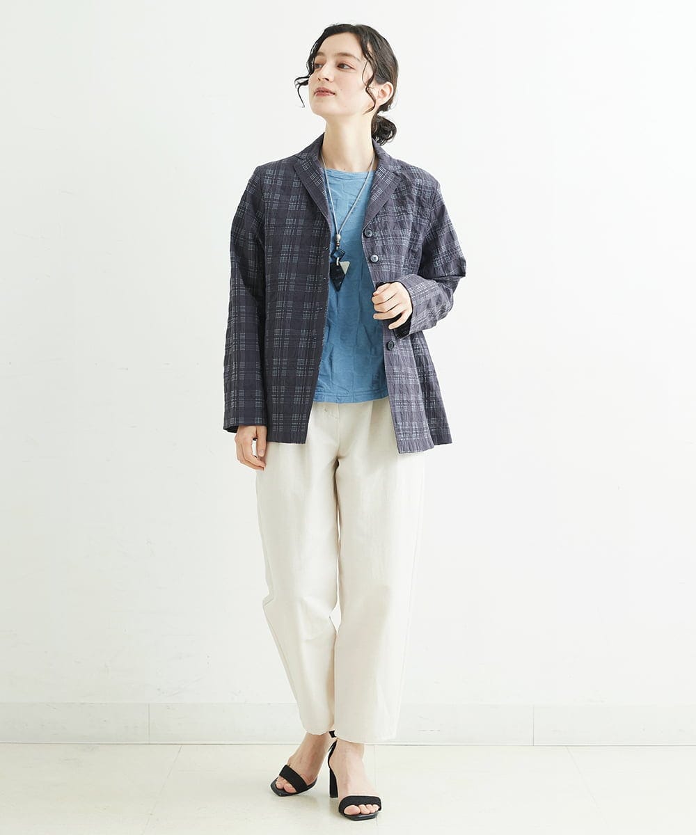 NHDHT01330 GIANNI LO GIUDICE(小さいサイズ)(メゾン ドゥ サンク) [洗える]先染めチェックテーラードジャケット イエロー