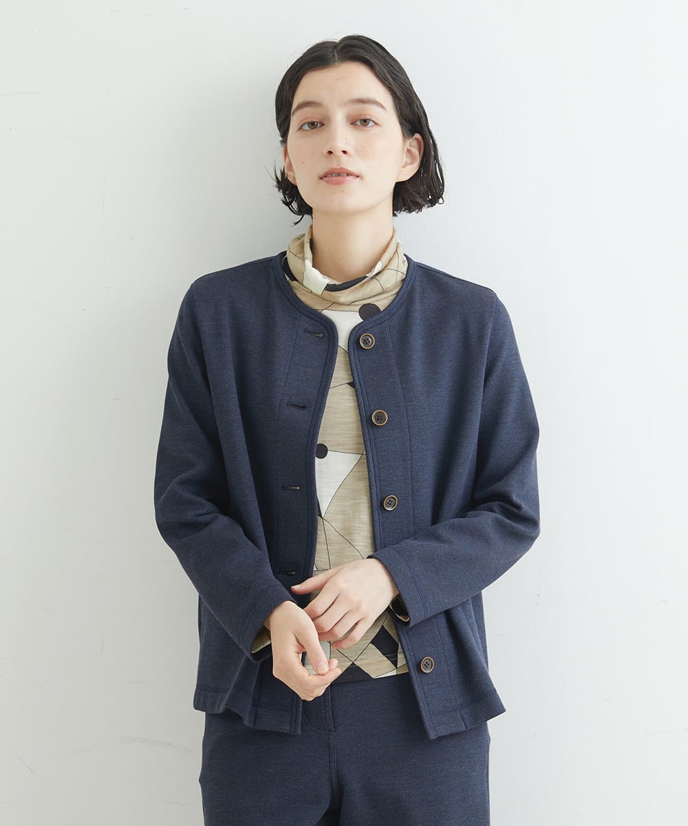 NHDJR80270 GIANNI LO GIUDICE(小さいサイズ)(メゾン ドゥ サンク) 【セットアップ対応】デニムジャージーノーカラージャケット ネイビー