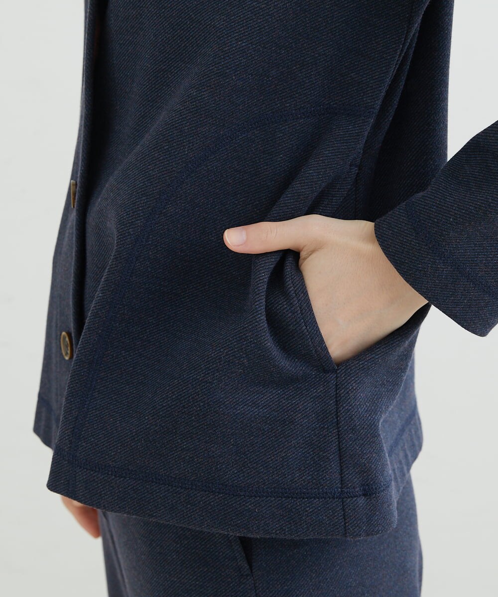 NHDJR80270 GIANNI LO GIUDICE(小さいサイズ)(メゾン ドゥ サンク) 【セットアップ対応】デニムジャージーノーカラージャケット ネイビー