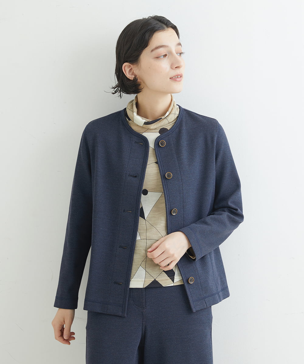 NHDJR80270 GIANNI LO GIUDICE(小さいサイズ)(メゾン ドゥ サンク) 【セットアップ対応】デニムジャージーノーカラージャケット ネイビー