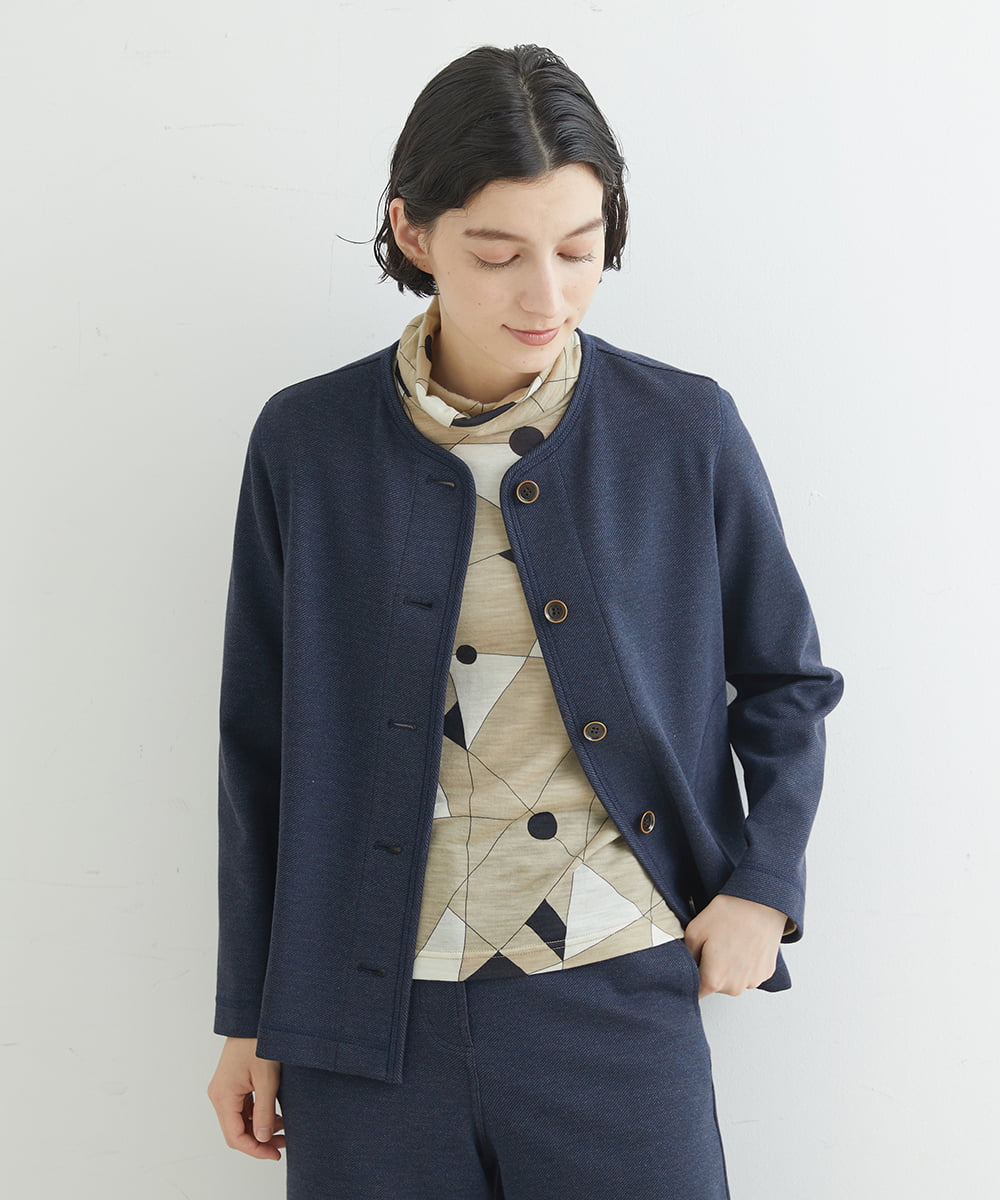 NHDJR80270 GIANNI LO GIUDICE(小さいサイズ)(メゾン ドゥ サンク) 【セットアップ対応】デニムジャージーノーカラージャケット ネイビー