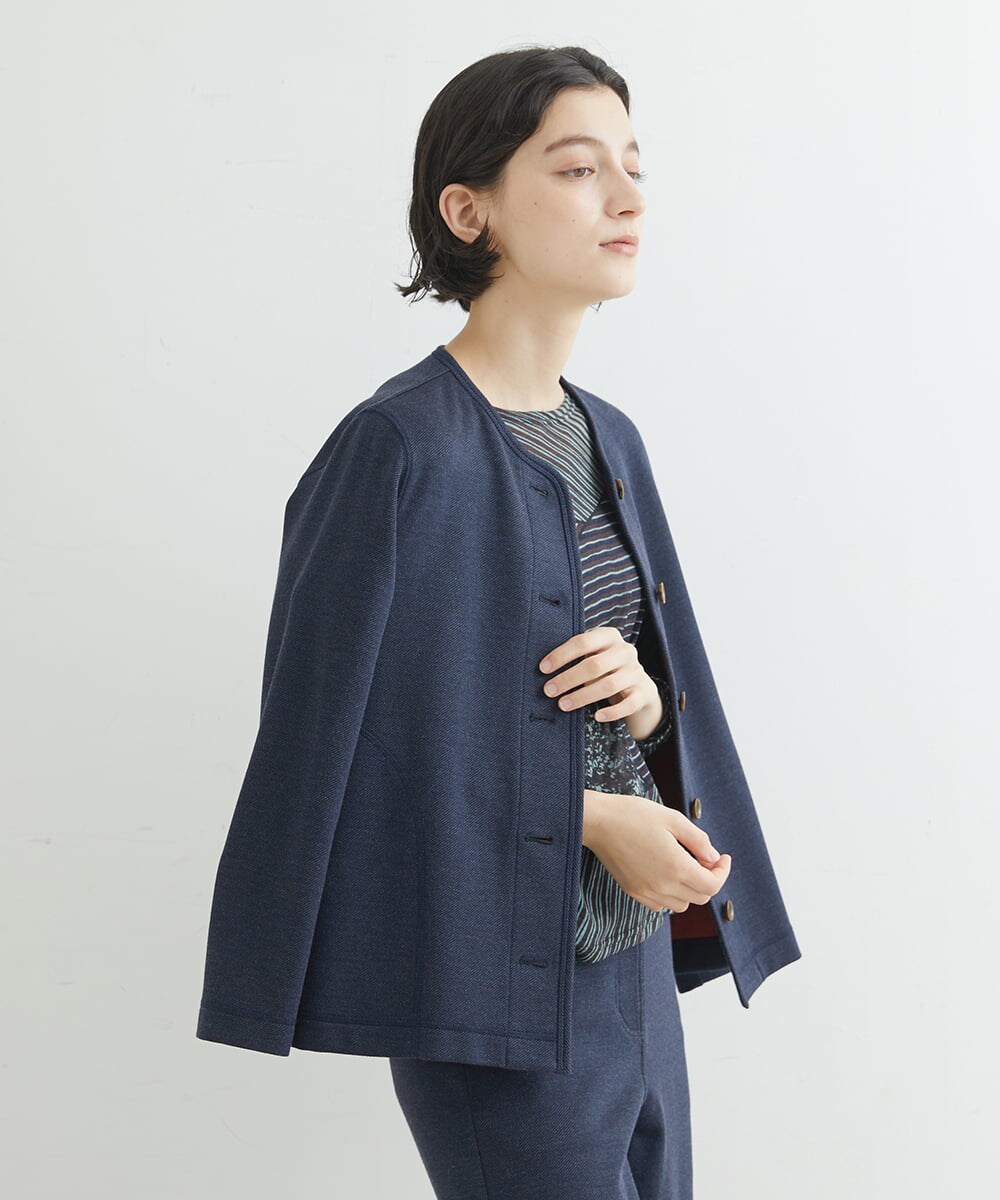 NHDJR80270 GIANNI LO GIUDICE(小さいサイズ)(メゾン ドゥ サンク) 【セットアップ対応】デニムジャージーノーカラージャケット ネイビー