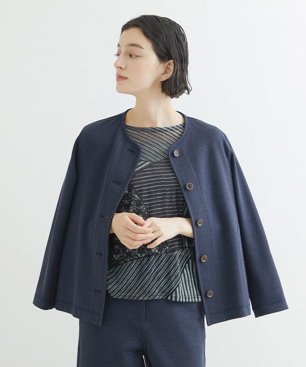 NHDJR80270 GIANNI LO GIUDICE(小さいサイズ)(メゾン ドゥ サンク) 【セットアップ対応】デニムジャージーノーカラージャケット ネイビー
