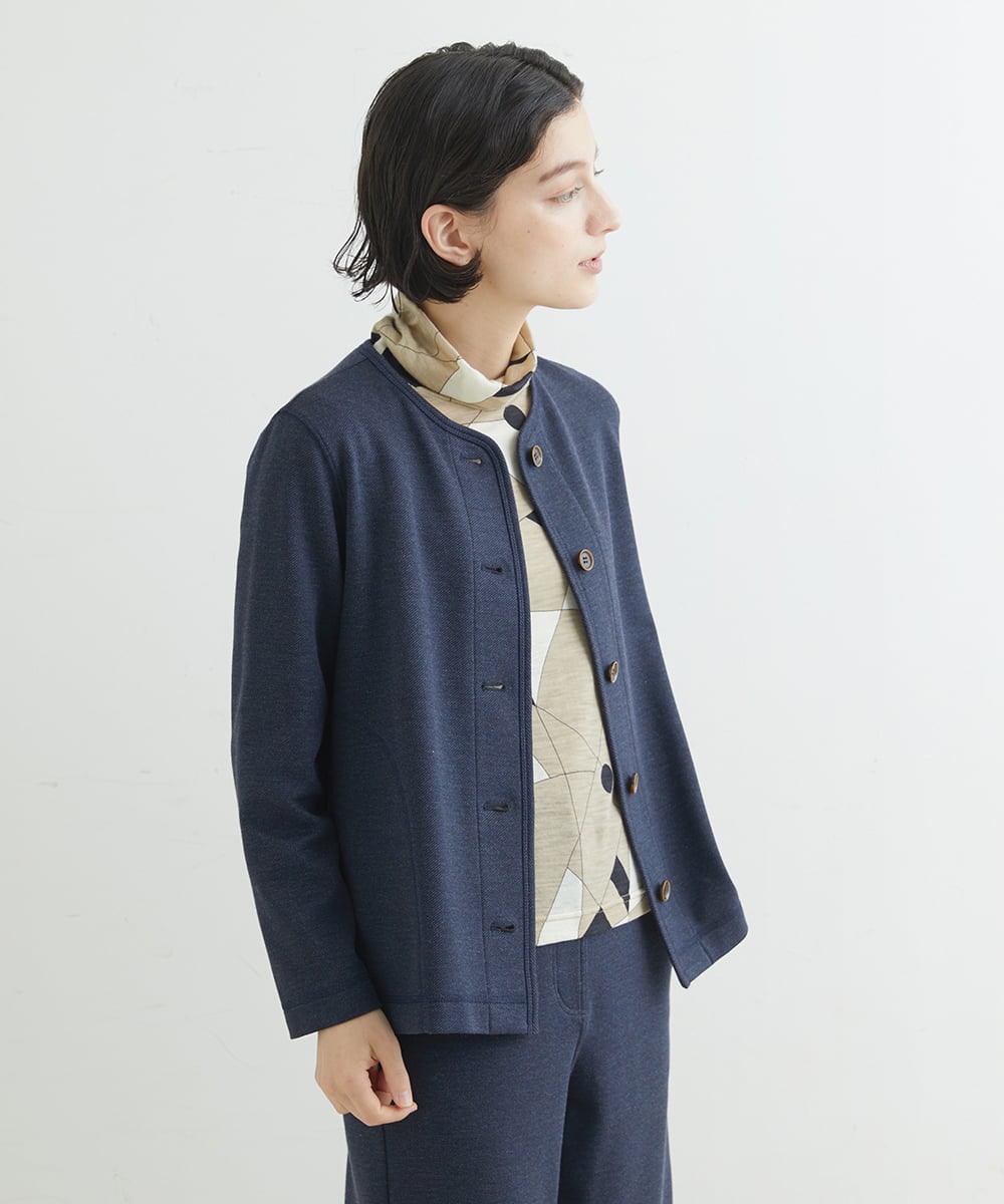 NHDJR80270 GIANNI LO GIUDICE(小さいサイズ)(メゾン ドゥ サンク) 【セットアップ対応】デニムジャージーノーカラージャケット ネイビー