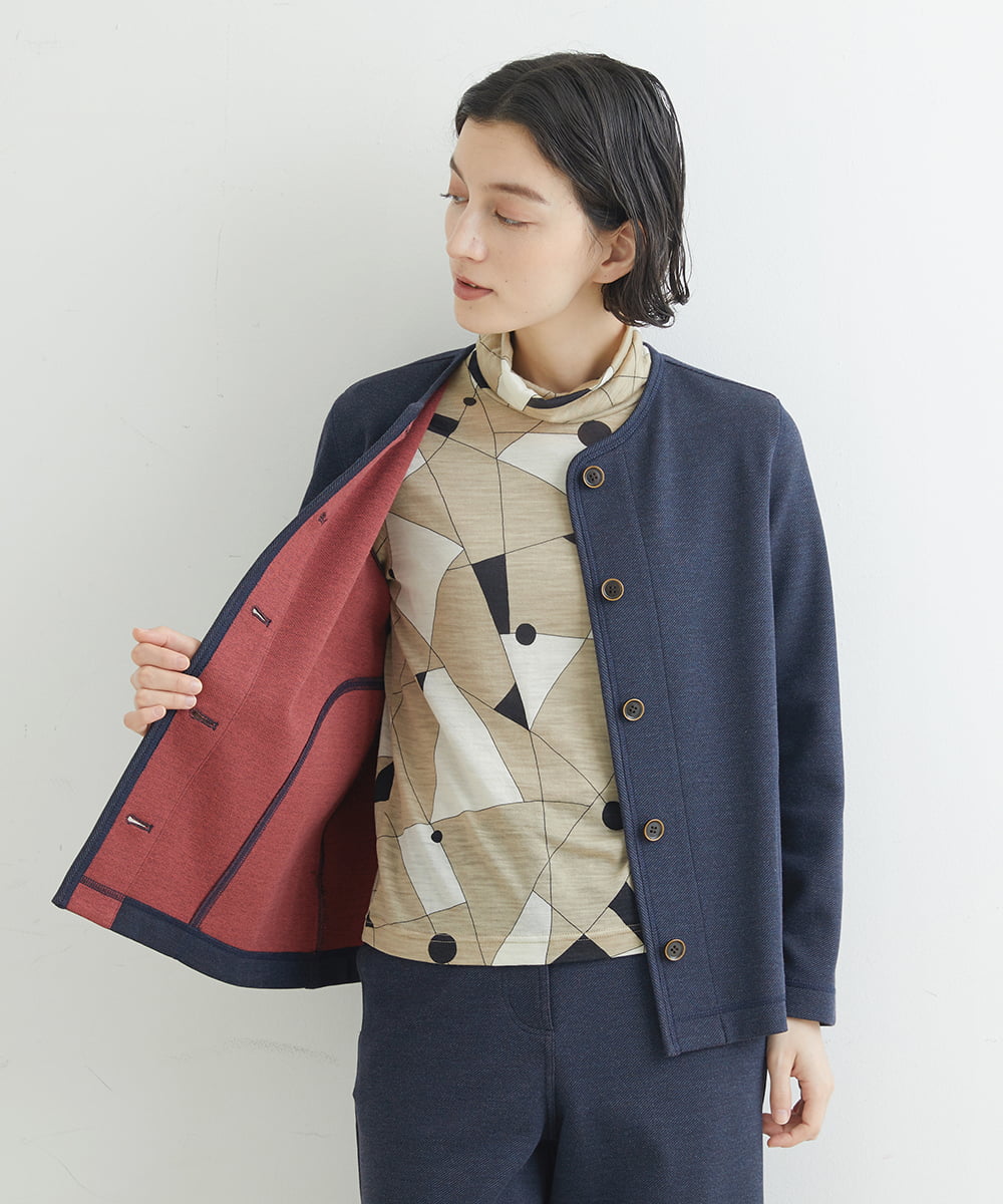 NHDJR80270 GIANNI LO GIUDICE(小さいサイズ)(メゾン ドゥ サンク) 【セットアップ対応】デニムジャージーノーカラージャケット ネイビー