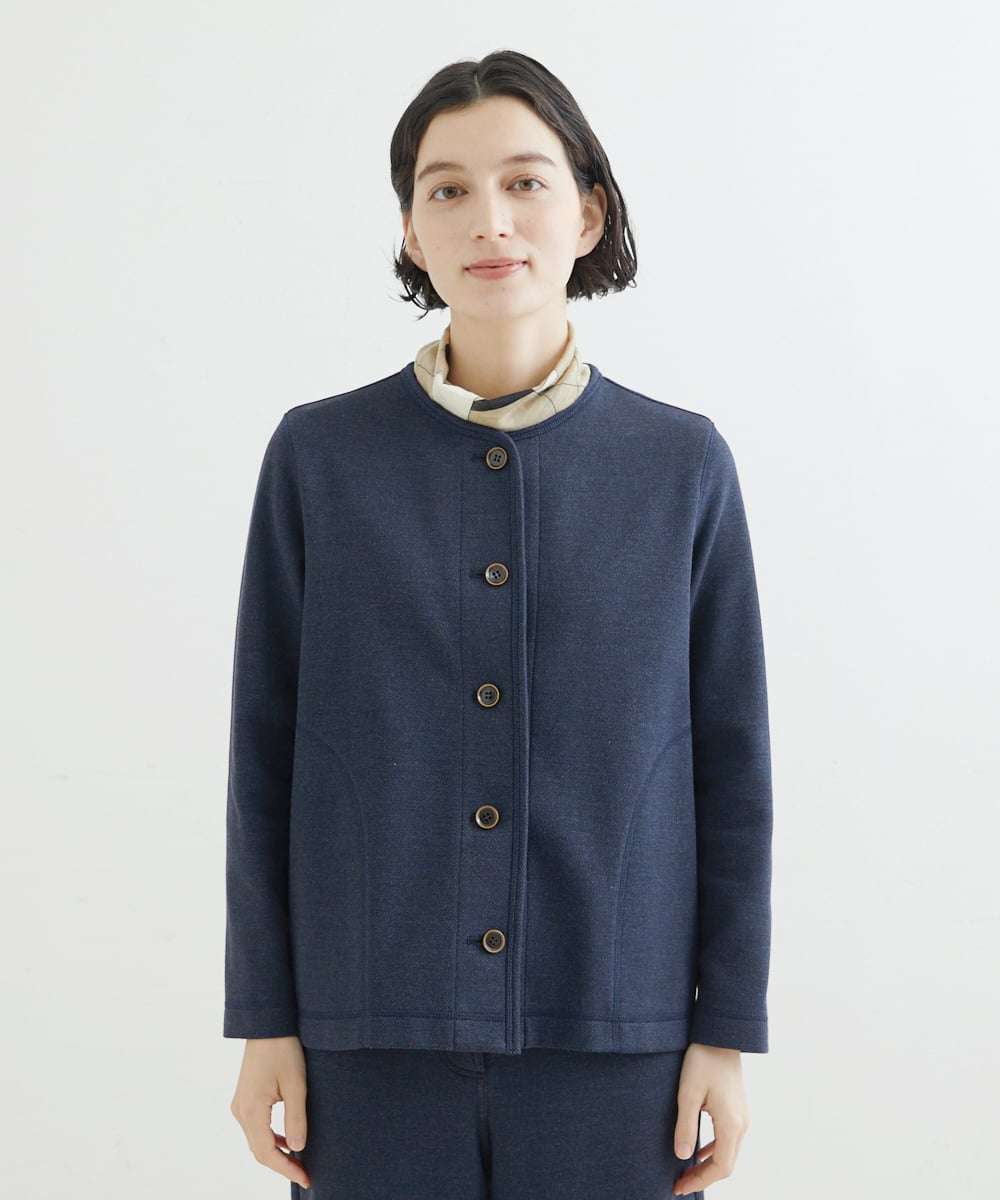 NHDJR80270 GIANNI LO GIUDICE(小さいサイズ)(メゾン ドゥ サンク) 【セットアップ対応】デニムジャージーノーカラージャケット ネイビー