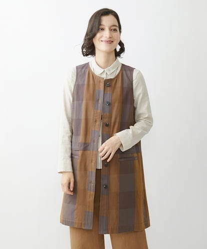 NHDJU21390 GIANNI LO GIUDICE(小さいサイズ) 先染めチェックギャバジンロングジレ