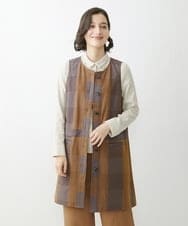 NHDJU21390 GIANNI LO GIUDICE(小さいサイズ)(メゾン ドゥ サンク) 先染めチェックギャバジンロングジレ ブラウン系