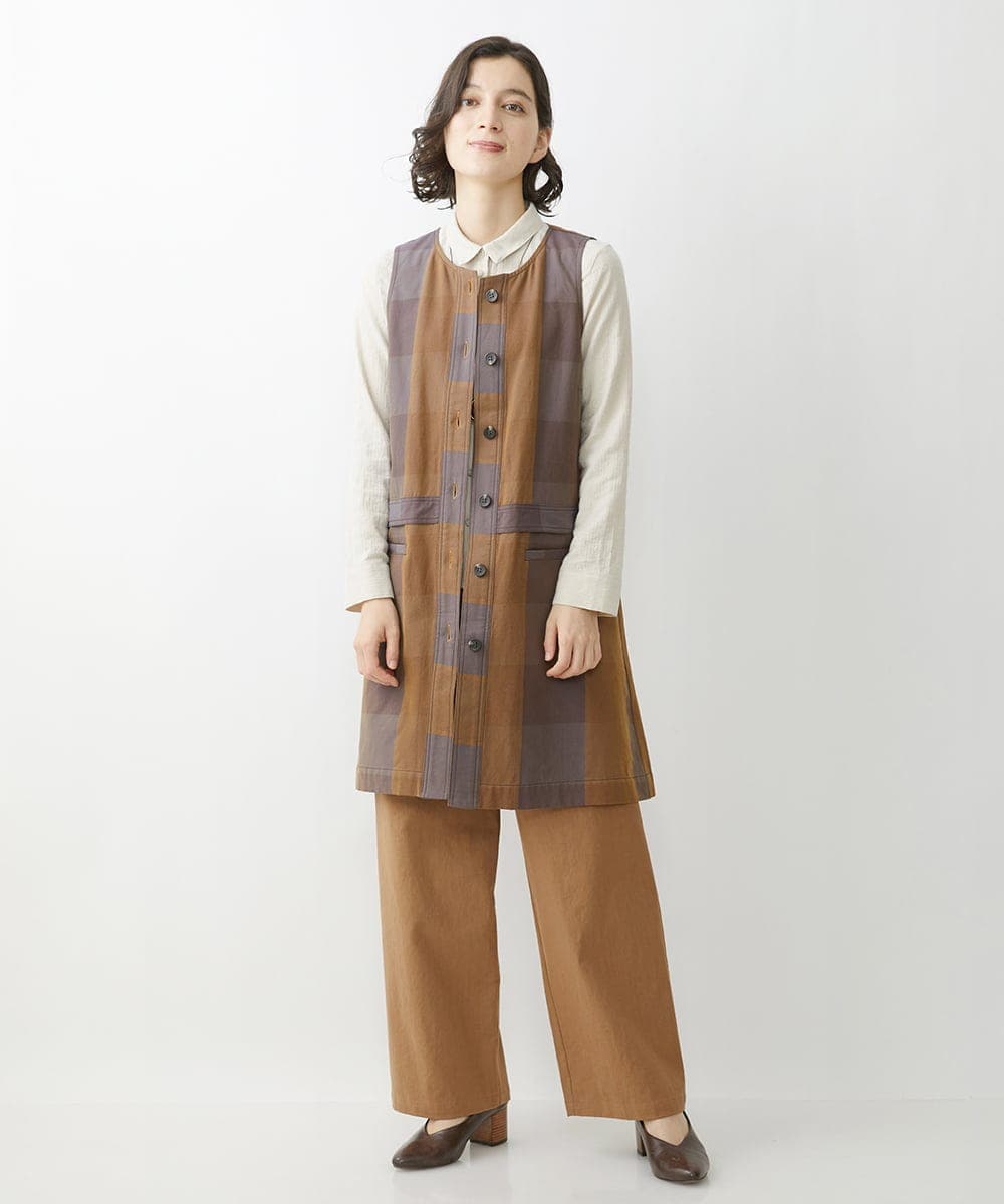 NHDJU21390 GIANNI LO GIUDICE(小さいサイズ)(メゾン ドゥ サンク) 先染めチェックギャバジンロングジレ グレー系