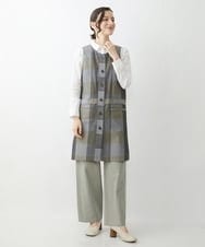 NHDJU21390 GIANNI LO GIUDICE(小さいサイズ)(メゾン ドゥ サンク) 先染めチェックギャバジンロングジレ グレー系