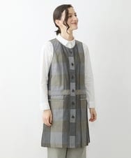 NHDJU21390 GIANNI LO GIUDICE(小さいサイズ)(メゾン ドゥ サンク) 先染めチェックギャバジンロングジレ グレー系