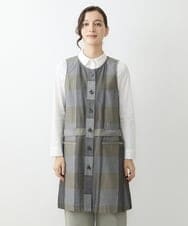 NHDJU21390 GIANNI LO GIUDICE(小さいサイズ)(メゾン ドゥ サンク) 先染めチェックギャバジンロングジレ グレー系