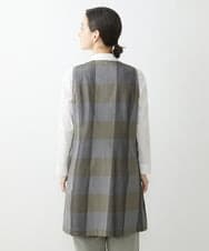 NHDJU21390 GIANNI LO GIUDICE(小さいサイズ)(メゾン ドゥ サンク) 先染めチェックギャバジンロングジレ グレー系