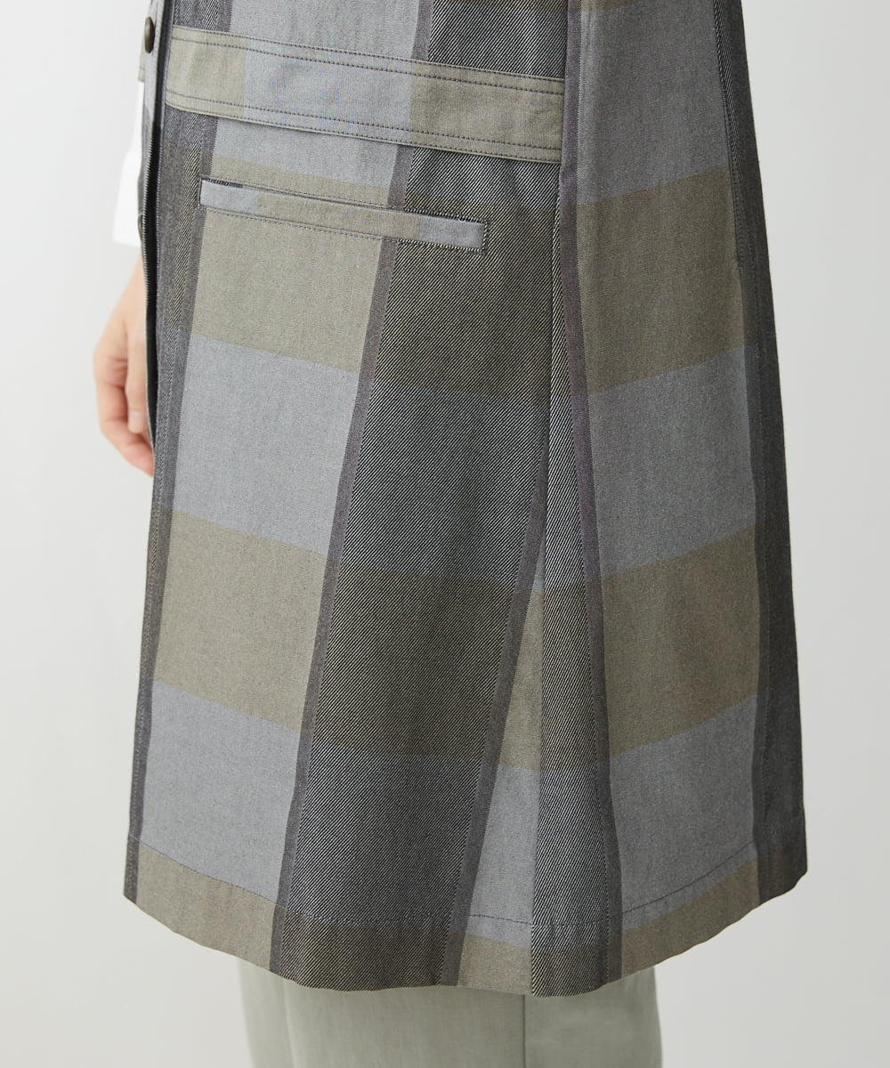 NHDJU21390 GIANNI LO GIUDICE(小さいサイズ)(メゾン ドゥ サンク) 先染めチェックギャバジンロングジレ グレー系