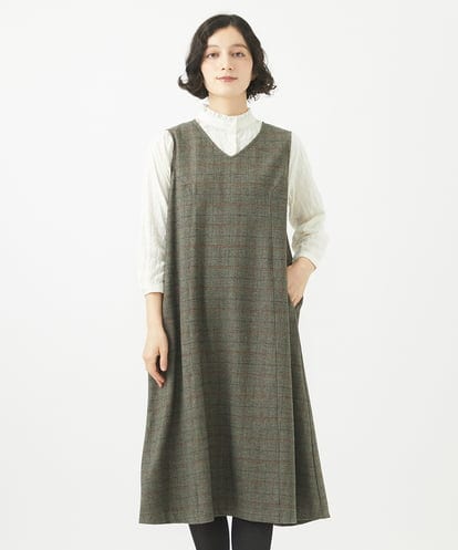 Maison de CINQ(メゾン ドゥ サンク) [日本製]リベルタチェックワンピース キャメル 36