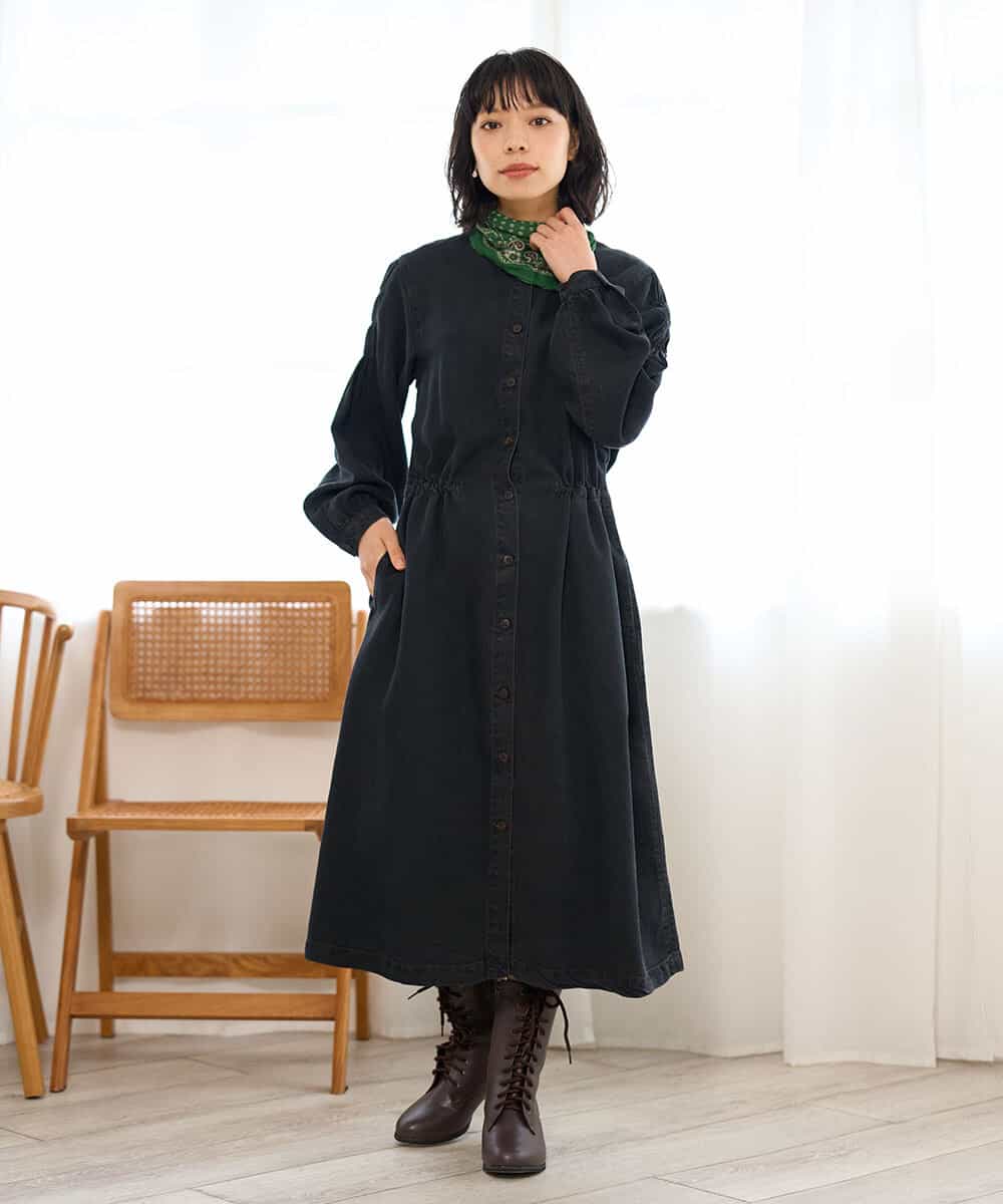 NHEAH37390 GIANNI LO GIUDICE(小さいサイズ)(メゾン ドゥ サンク) テンセルデニムヴィンテージワンピース ダークグレー