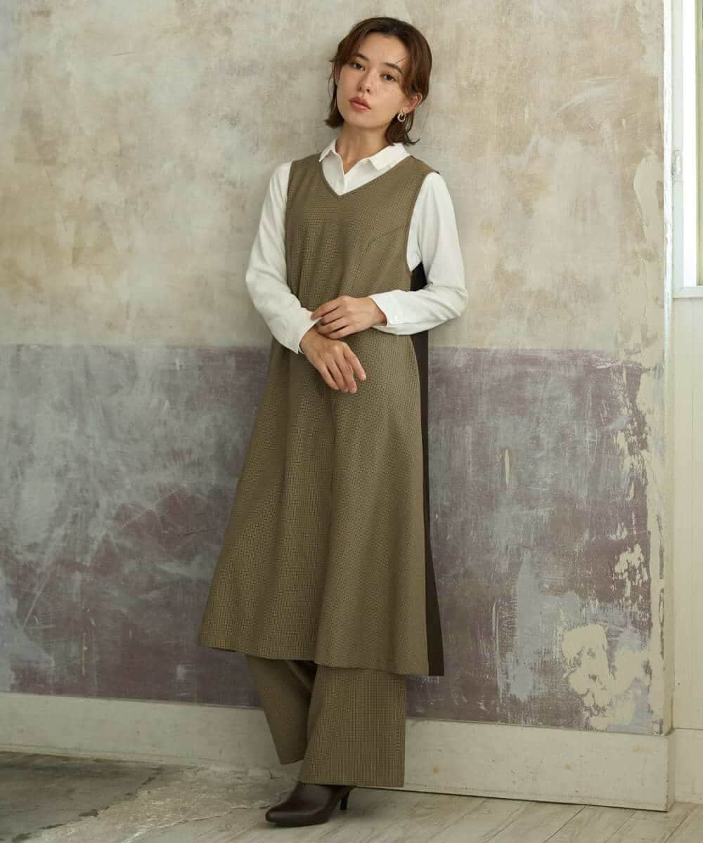 NHEAI89360 GIANNI LO GIUDICE(小さいサイズ)(メゾン ドゥ サンク) [セットアップ対応]チェック柄ジャンパースカート ブラウン系