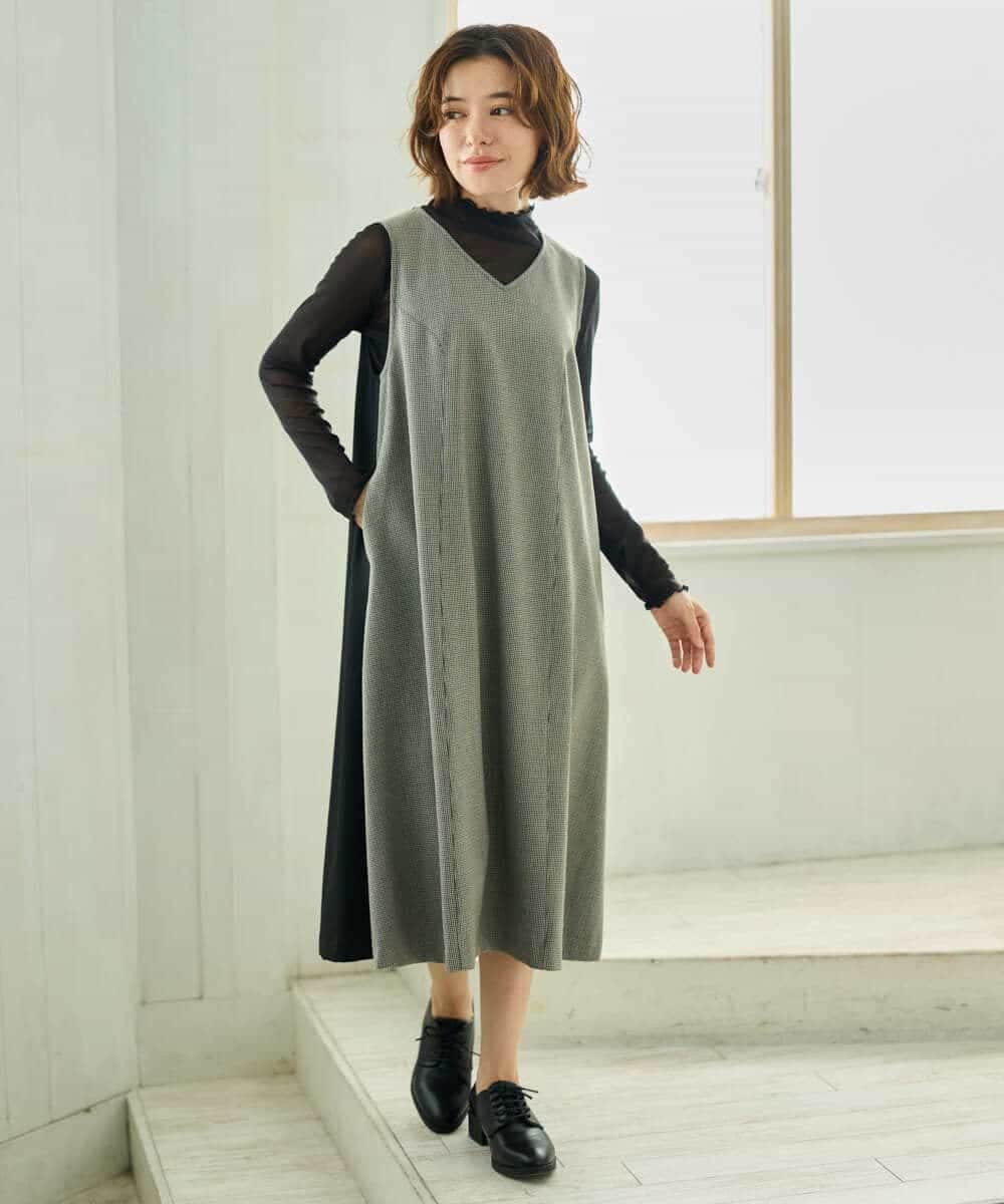 NHEAI89360 GIANNI LO GIUDICE(小さいサイズ)(メゾン ドゥ サンク) [セットアップ対応]チェック柄ジャンパースカート ブラウン系