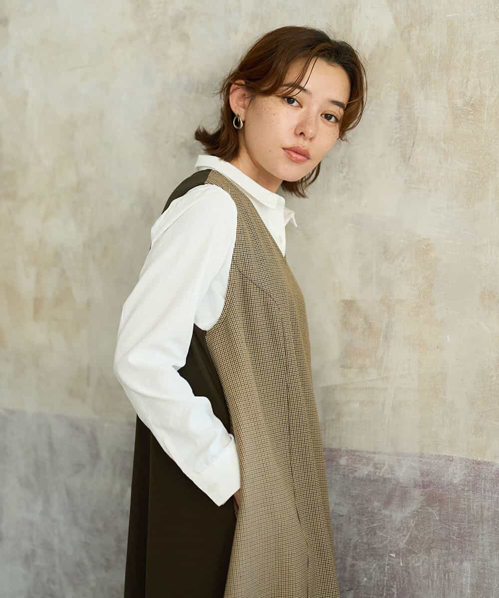 NHEAI89360 GIANNI LO GIUDICE(小さいサイズ)(メゾン ドゥ サンク) [セットアップ対応]チェック柄ジャンパースカート ブラウン系