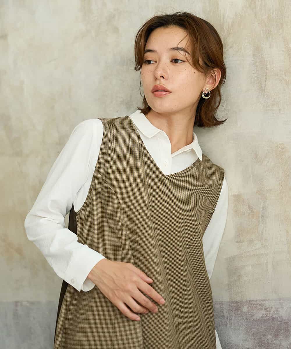 NHEAI89360 GIANNI LO GIUDICE(小さいサイズ)(メゾン ドゥ サンク) [セットアップ対応]チェック柄ジャンパースカート ブラウン系