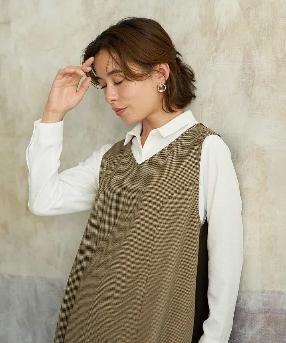 NHEAI89360 GIANNI LO GIUDICE(小さいサイズ)(メゾン ドゥ サンク) [セットアップ対応]チェック柄ジャンパースカート ブラウン系