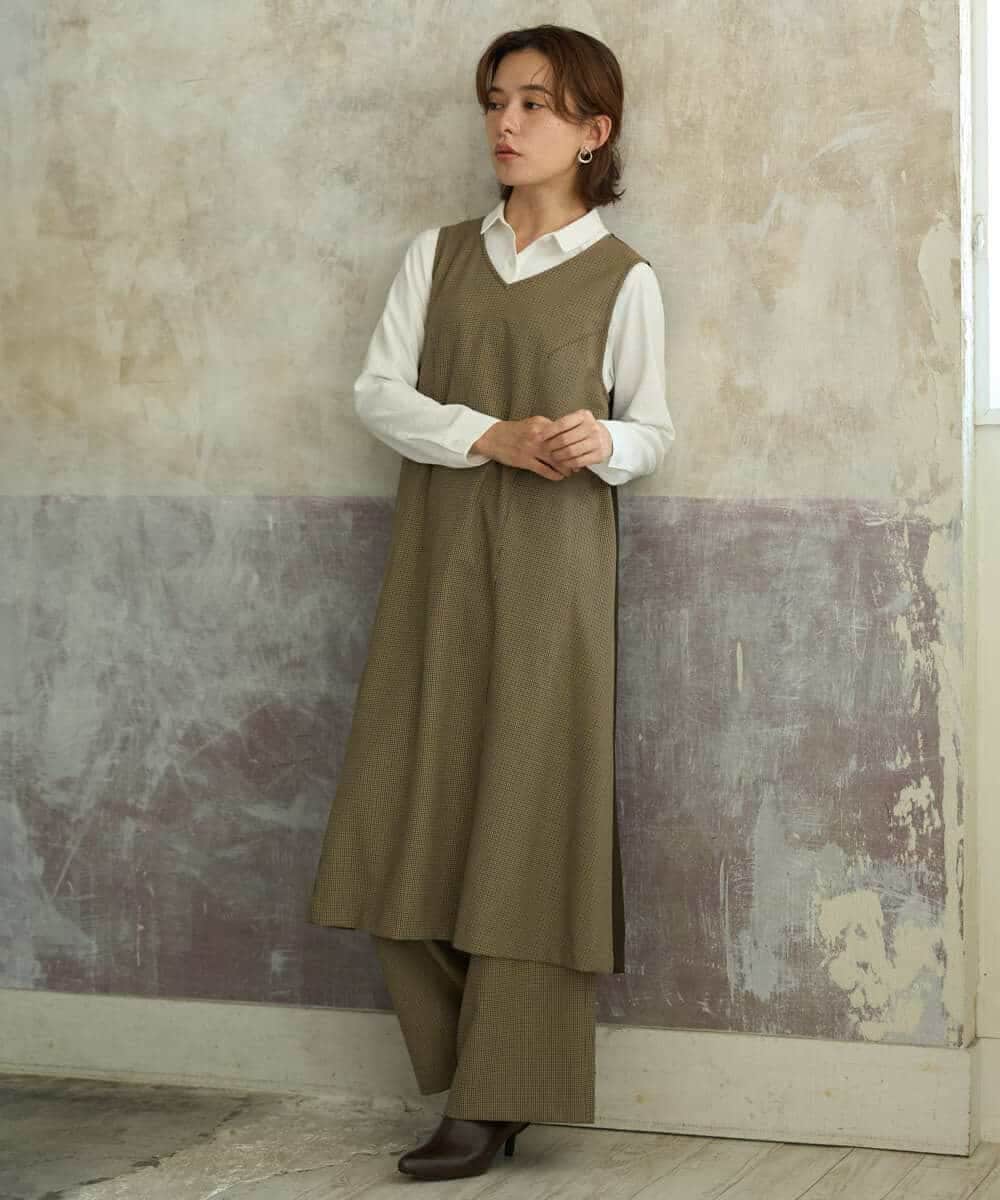 NHEAI89360 GIANNI LO GIUDICE(小さいサイズ)(メゾン ドゥ サンク) [セットアップ対応]チェック柄ジャンパースカート ブラウン系