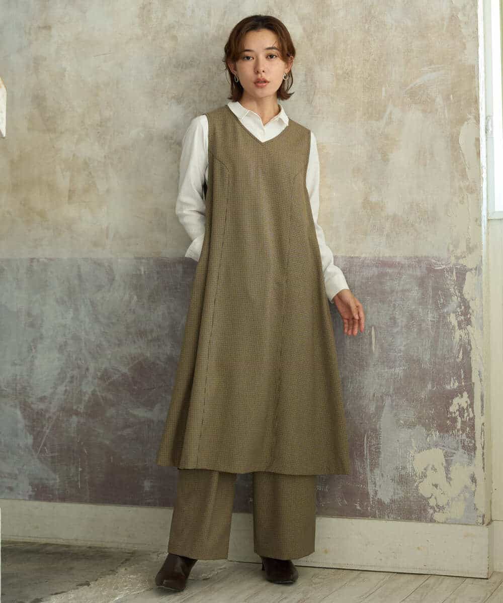 NHEAI89360 GIANNI LO GIUDICE(小さいサイズ)(メゾン ドゥ サンク) [セットアップ対応]チェック柄ジャンパースカート ブラウン系