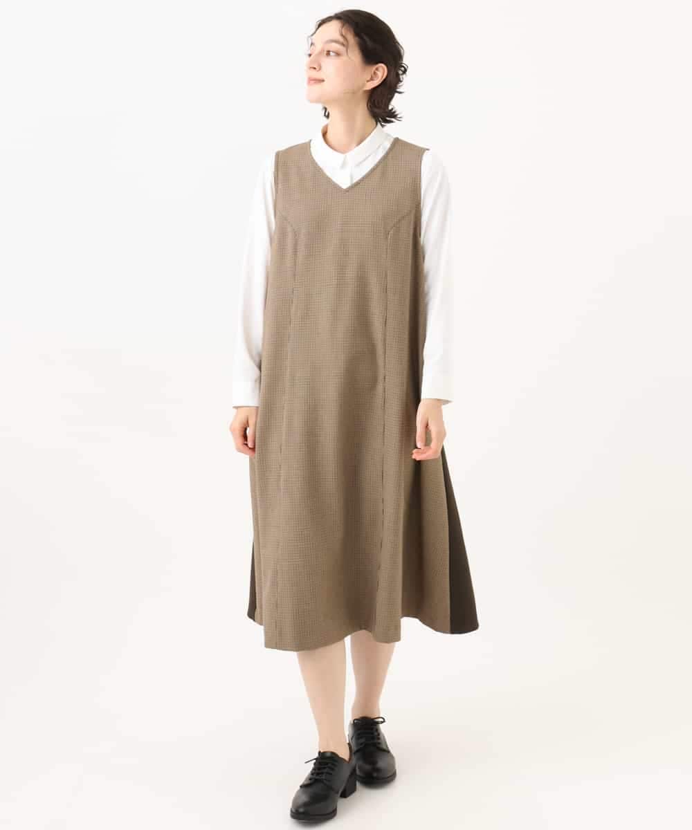 NHEAI89360 GIANNI LO GIUDICE(小さいサイズ)(メゾン ドゥ サンク) [セットアップ対応]チェック柄ジャンパースカート ブラウン系