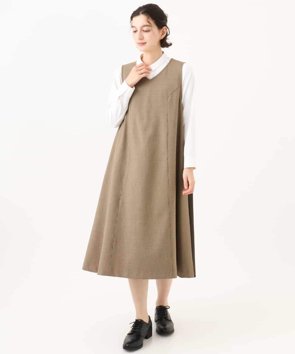 NHEAI89360 GIANNI LO GIUDICE(小さいサイズ)(メゾン ドゥ サンク) [セットアップ対応]チェック柄ジャンパースカート ブラウン系