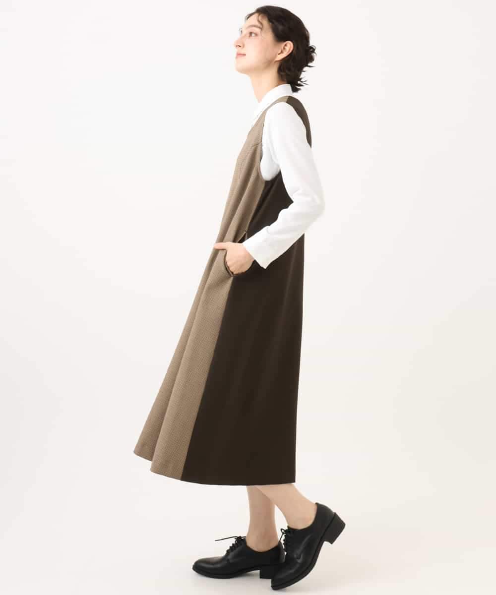 NHEAI89360 GIANNI LO GIUDICE(小さいサイズ)(メゾン ドゥ サンク) [セットアップ対応]チェック柄ジャンパースカート ブラウン系
