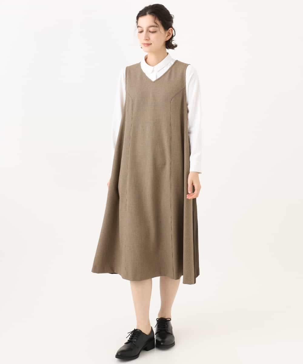 NHEAI89360 GIANNI LO GIUDICE(小さいサイズ)(メゾン ドゥ サンク) [セットアップ対応]チェック柄ジャンパースカート ブラウン系