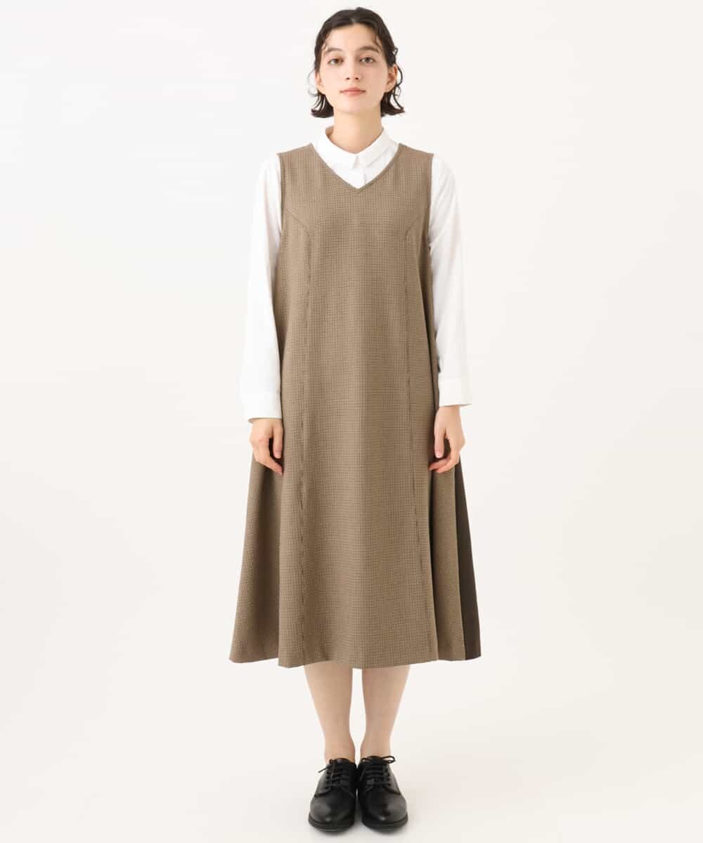 NHEAI89360 GIANNI LO GIUDICE(小さいサイズ)(メゾン ドゥ サンク) [セットアップ対応]チェック柄ジャンパースカート ブラウン系