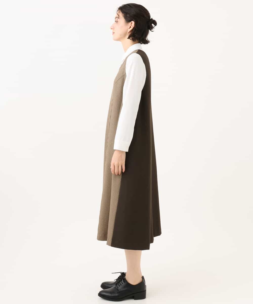 NHEAI89360 GIANNI LO GIUDICE(小さいサイズ)(メゾン ドゥ サンク) [セットアップ対応]チェック柄ジャンパースカート ブラウン系