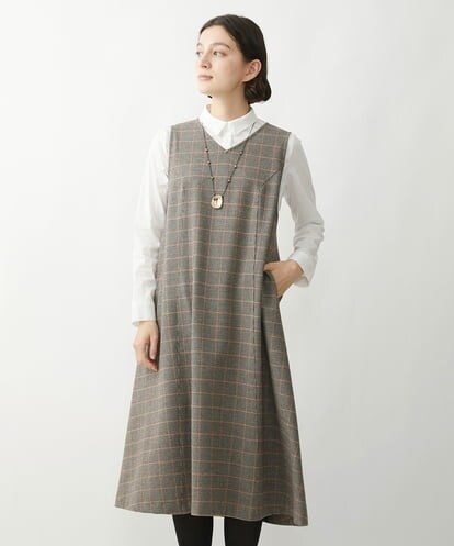 NHEAW25360 GIANNI LO GIUDICE(小さいサイズ) [日本製]ガンクラブチェック柄ストレッチジャンパースカート